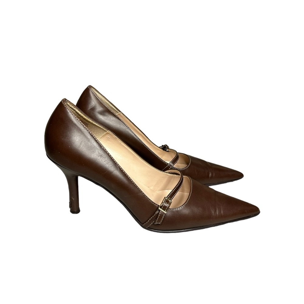 Nine West Dark Brown Leather Mary Jane Pump Heels